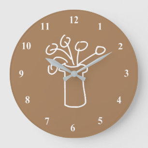 Grande Horloge Ronde Art moderne à la fleur blanche