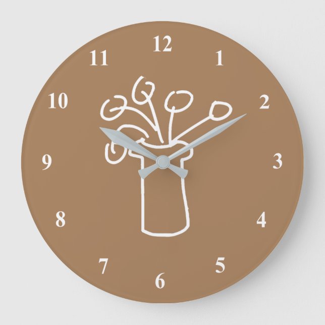 Grande Horloge Ronde Art moderne à la fleur blanche (Recto)