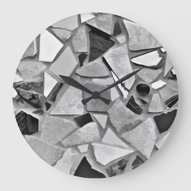 Grande Horloge Ronde Art moderne de mosaïque gris-noir et blanc de Terr (Recto)