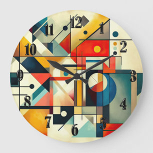 Grande Horloge Ronde Art moderne géométrique Abstrait coloré