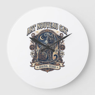 Grande Horloge Ronde Art Nouveau Chat Chat Art Nouveau Vintage Vector A