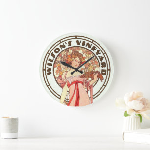 Grande Horloge Ronde Art nouveau de l'époque victorienne par le vignobl