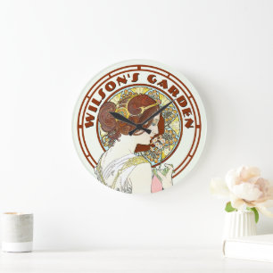 Grande Horloge Ronde Art nouveau de l'époque victorienne par Mucha Gard