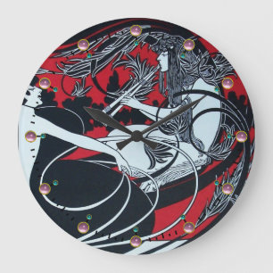 Grande Horloge Ronde ART NOUVEAU FAUN Rouge Bourgogne, Noir, blanc