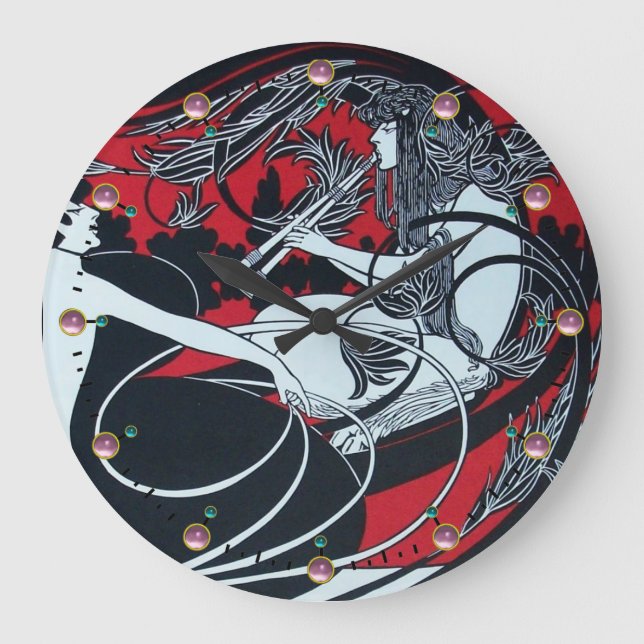 Grande Horloge Ronde ART NOUVEAU FAUN Rouge Bourgogne, Noir, blanc (Recto)