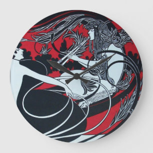 Grande Horloge Ronde ART NOUVEAU FAUN Rouge Bourgogne, Noir, blanc