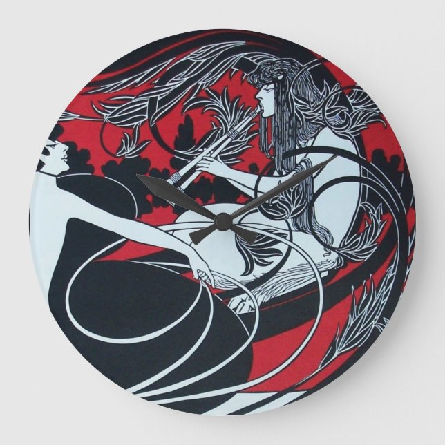 Grande Horloge Ronde ART NOUVEAU FAUN Rouge Bourgogne, Noir, blanc (Recto)