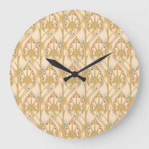 Grande Horloge Ronde Art nouveau rétro, lignes géométriques abstraites.