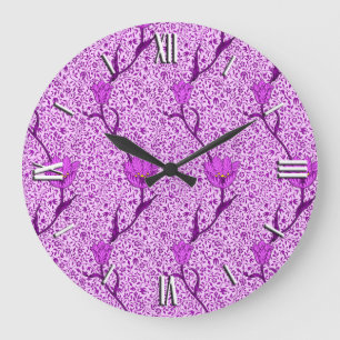 Grande Horloge Ronde Art Nouveau Tulip Damask, Violet et Orchidée