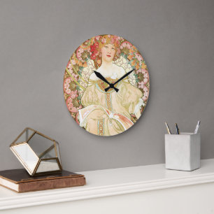 Grande Horloge Ronde Art Nouveau vintage, Champenois par Alphonse Mucha