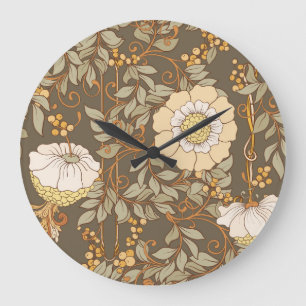 Grande Horloge Ronde Art Nouveau : Vintage Floral Décoratif.