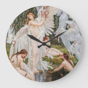 Grande Horloge Ronde Art nouveau vintage Swan Maidens by W. Crane