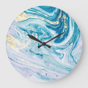 Grande Horloge Ronde Art Océanique : Fissures D'Agate De Marbre.