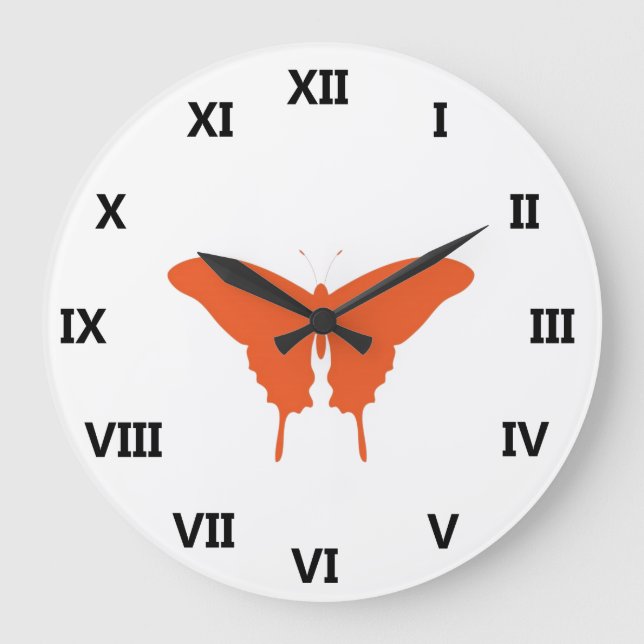 Grande Horloge Ronde Art papillon orange (Recto)