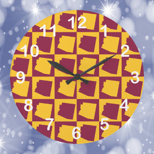 Grande Horloge Ronde Art Pop Arizona Marron Or Blanc Chiffres