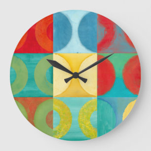 Grande Horloge Ronde Art Pop brillant avec cercles et Carré