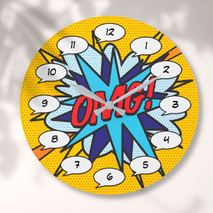 Grande Horloge Ronde Art Populaire de Bande Dessinée Rétro Amusant OMG
