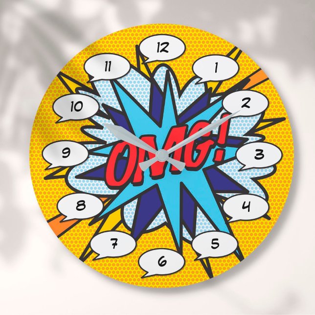Grande Horloge Ronde Art Populaire de Bande Dessinée Rétro Amusant OMG (Créateur téléchargé)