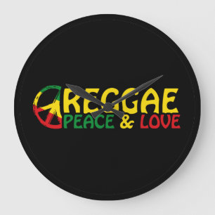Grande Horloge Ronde Art reggae avec des mots positifs Paix et Amour