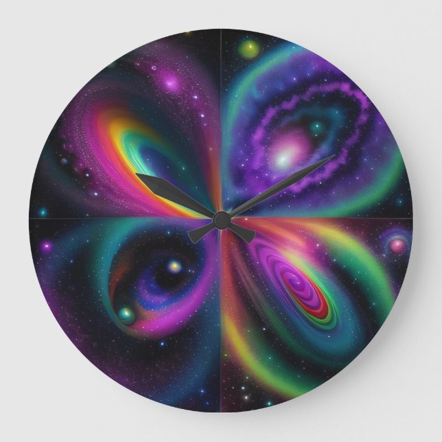 Grande Horloge Ronde Art spatial abstrait moderne (Recto)