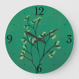 Grande Horloge Ronde Art végétal minimaliste Plante vert