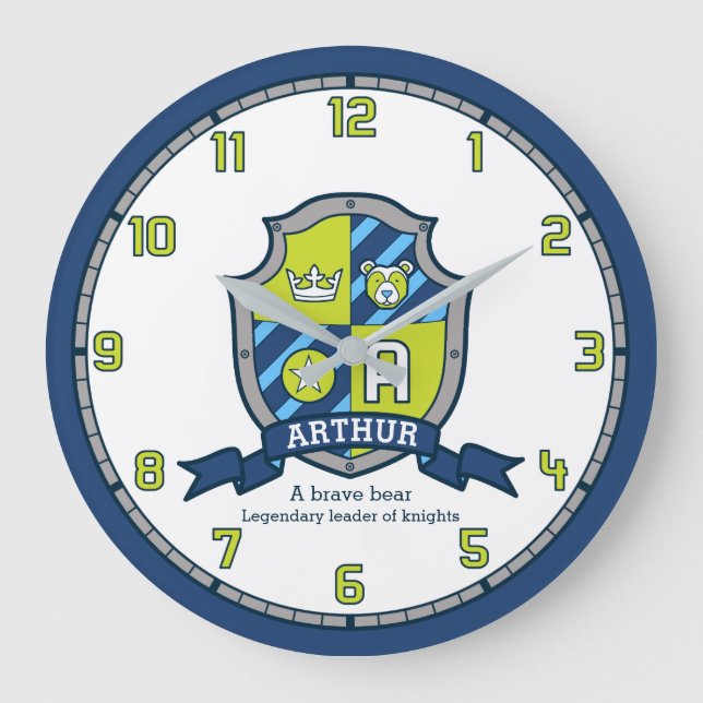 Grande Horloge Ronde Arthur Boys nom signifiant bouclier de chevaliers  (Recto)
