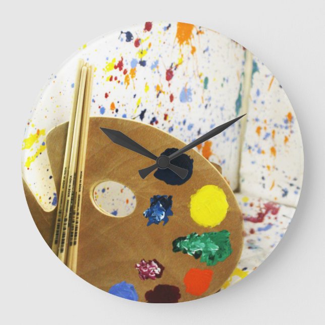 Grande Horloge Ronde Artistes Peinture Splatter et Palette de Peinture (Recto)