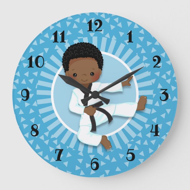 Grande Horloge Ronde Arts martiaux de l'African American Karate Boy (Recto)