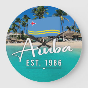 Grande Horloge Ronde "Aruba Est. Plage Drapeau 1986"