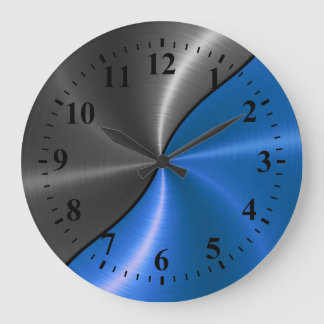 Grande Horloge Ronde Aspect métallique en acier inoxydable bleu argenté