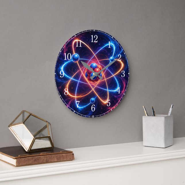 Grande Horloge Ronde Atom Wall Clock — Science-Inspired Design (Bureau)