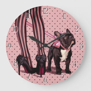 Grande Horloge Ronde Attachée à mon Bouledogue Français