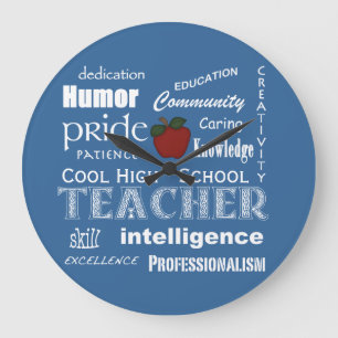 Grande Horloge Ronde Attributs de l'enseignant cool au lycée+Pomme roug