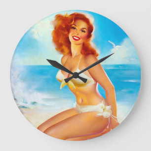 Grande Horloge Ronde Au Beach Pin Up