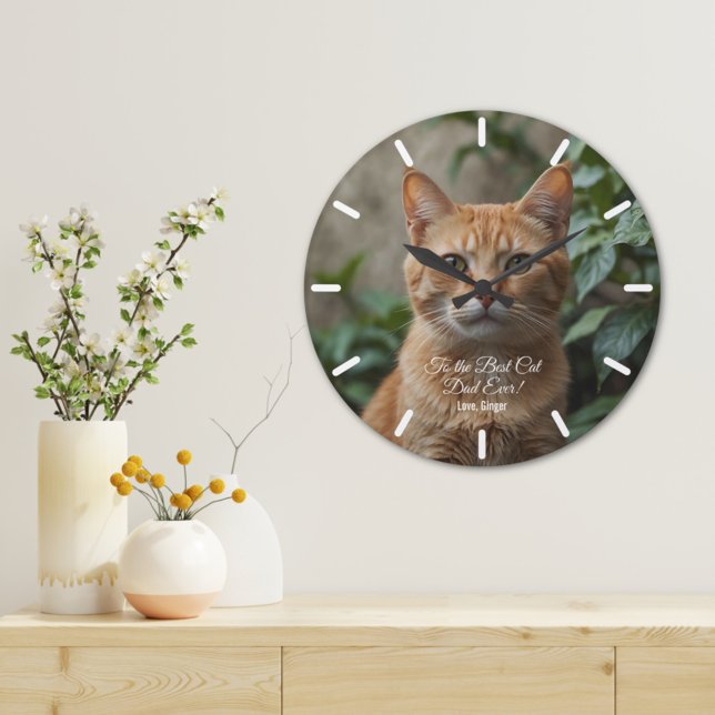 Grande Horloge Ronde Au meilleur chat papa jamais photo personnalisée (Créateur téléchargé)