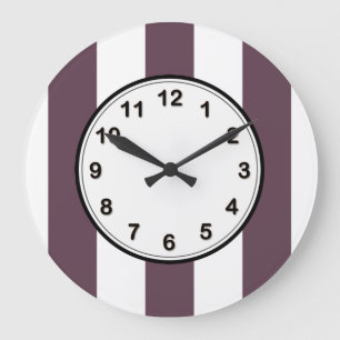 Grande Horloge Ronde Aubergine Eggplant and White XL Stripes