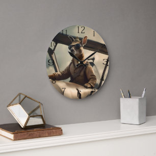Grande Horloge Ronde Aussie Kangaroo Avion Pilote,