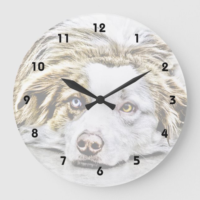 Grande Horloge Ronde Australian Shepherd dog art (Recto)