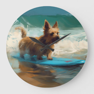Grande Horloge Ronde Australian Terrier Beach Surfing Paining