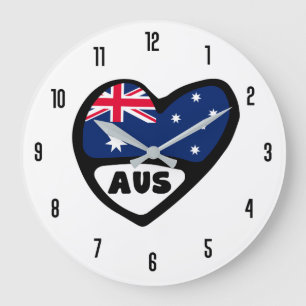 Grande Horloge Ronde Australie Code de pays AUS Drapeau Coeur