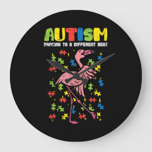 Grande Horloge Ronde Autisme Danser Différents Flamant rose Beat mignon