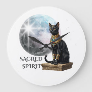 Grande Horloge Ronde Autocollant Esprit Secret Chat Égyptien Noir