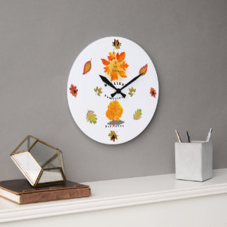 Grande Horloge Ronde Automne Amour Blanc