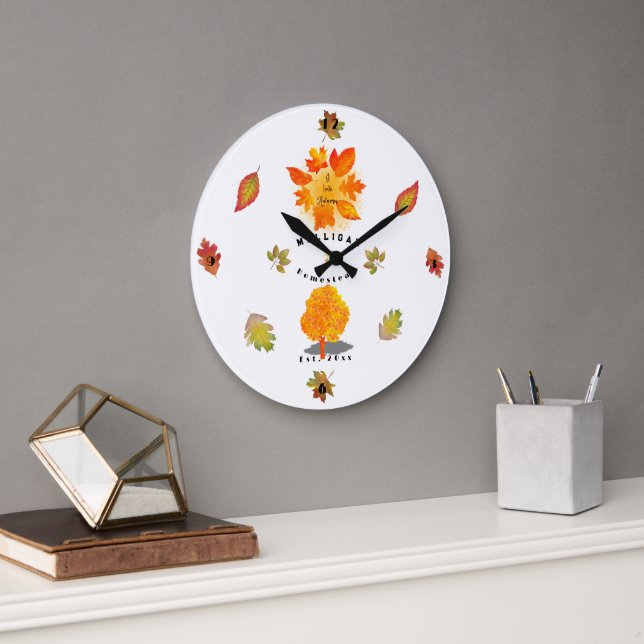 Grande Horloge Ronde Automne Amour Blanc (Bureau)