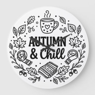 Grande Horloge Ronde Automne & Détente | Lignage de lettre main Automne