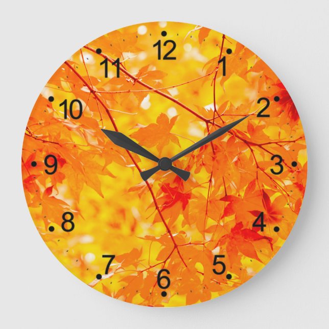 Grande Horloge Ronde Automne Feuilles Orange (Recto)