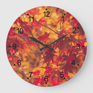 Grande Horloge Ronde Automne Feuilles rouges