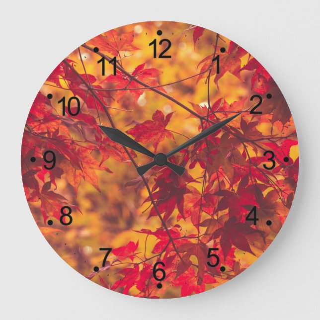 Grande Horloge Ronde Automne Feuilles rouges (Recto)