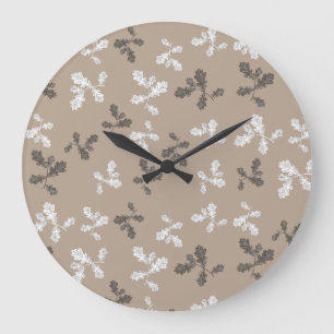 Grande Horloge Ronde Automne Foliing Feuille Brown Taupe Motif