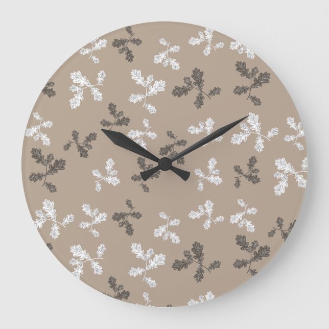 Grande Horloge Ronde Automne Foliing Feuille Brown Taupe Motif (Recto)